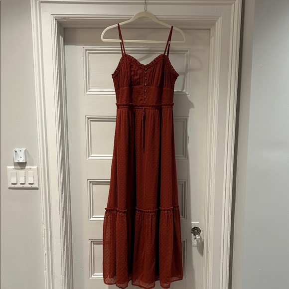 Patrons of Peace Dresses & Skirts - Patrons of Peace Rust Red Textured Maxi Dress with Spaghetti Straps